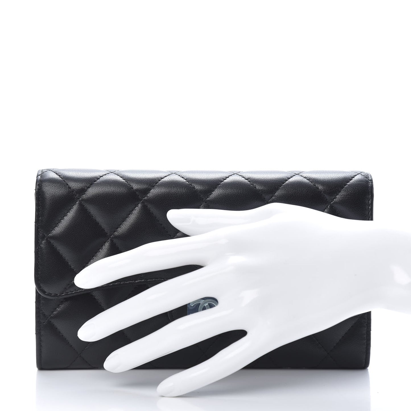 Lambskin Quilted Large Flap Wallet Black