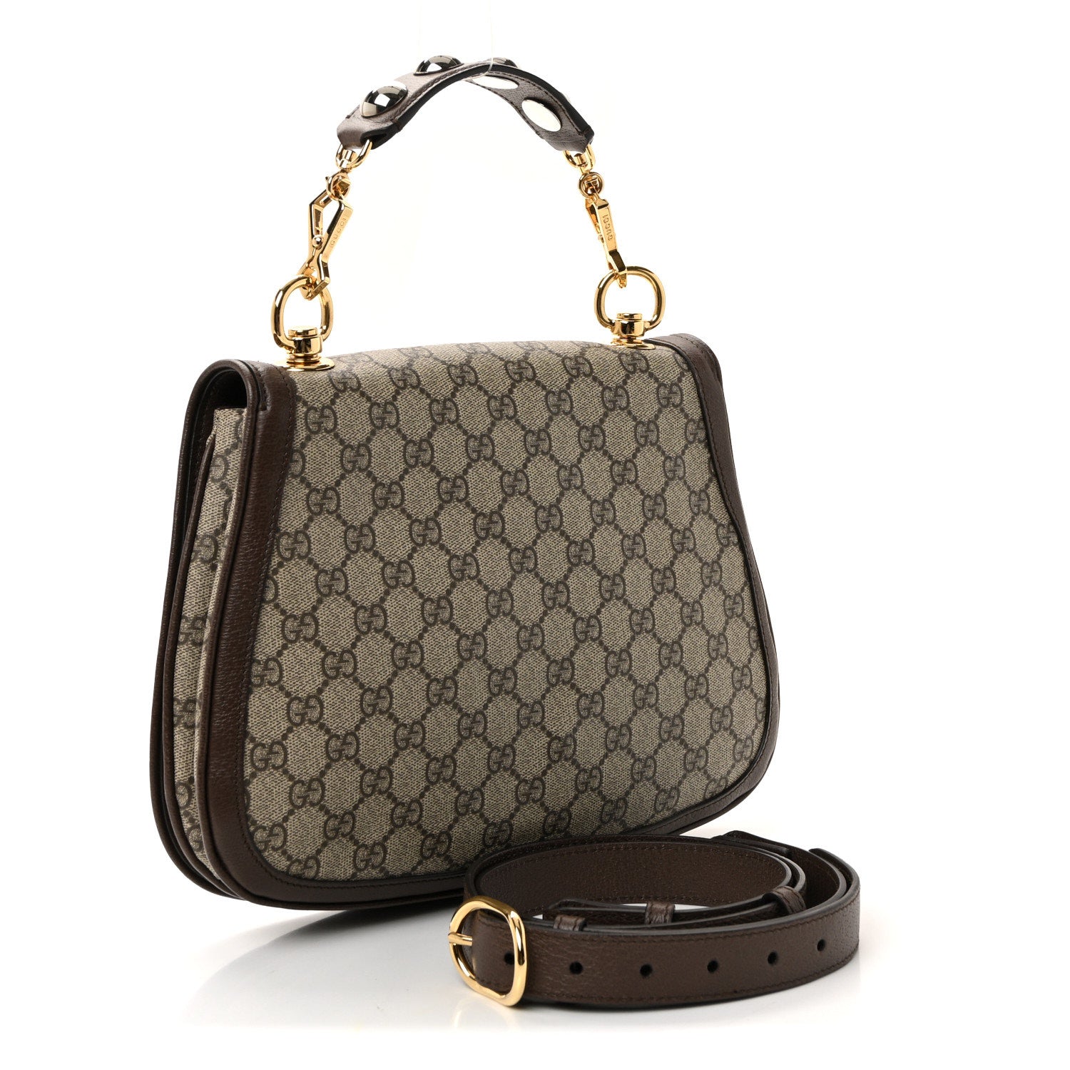 Gucci GG Supreme Monogram Textured Dollar Calfskin Web Medium Blondie Top Handle Shoulder Flap Bag Beige Ebony New Acero 5 of 19
