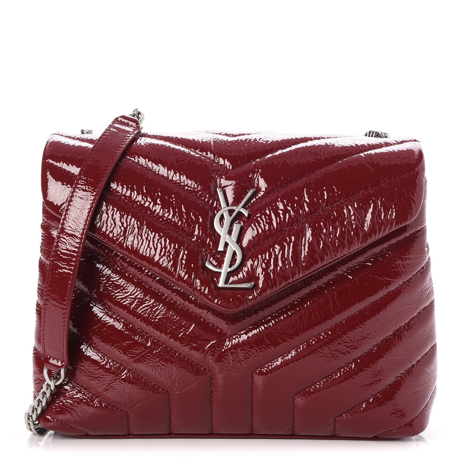 Saint Laurent Patent Y Quilted Monogram Small Loulou Chain Satchel Palissandre 1 of 7
