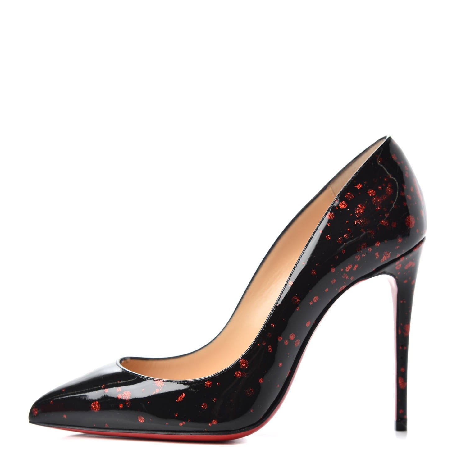 Christian Louboutin Patent Pollock Pigalle Follies 100 Pumps 35 Black Red 1 of 10