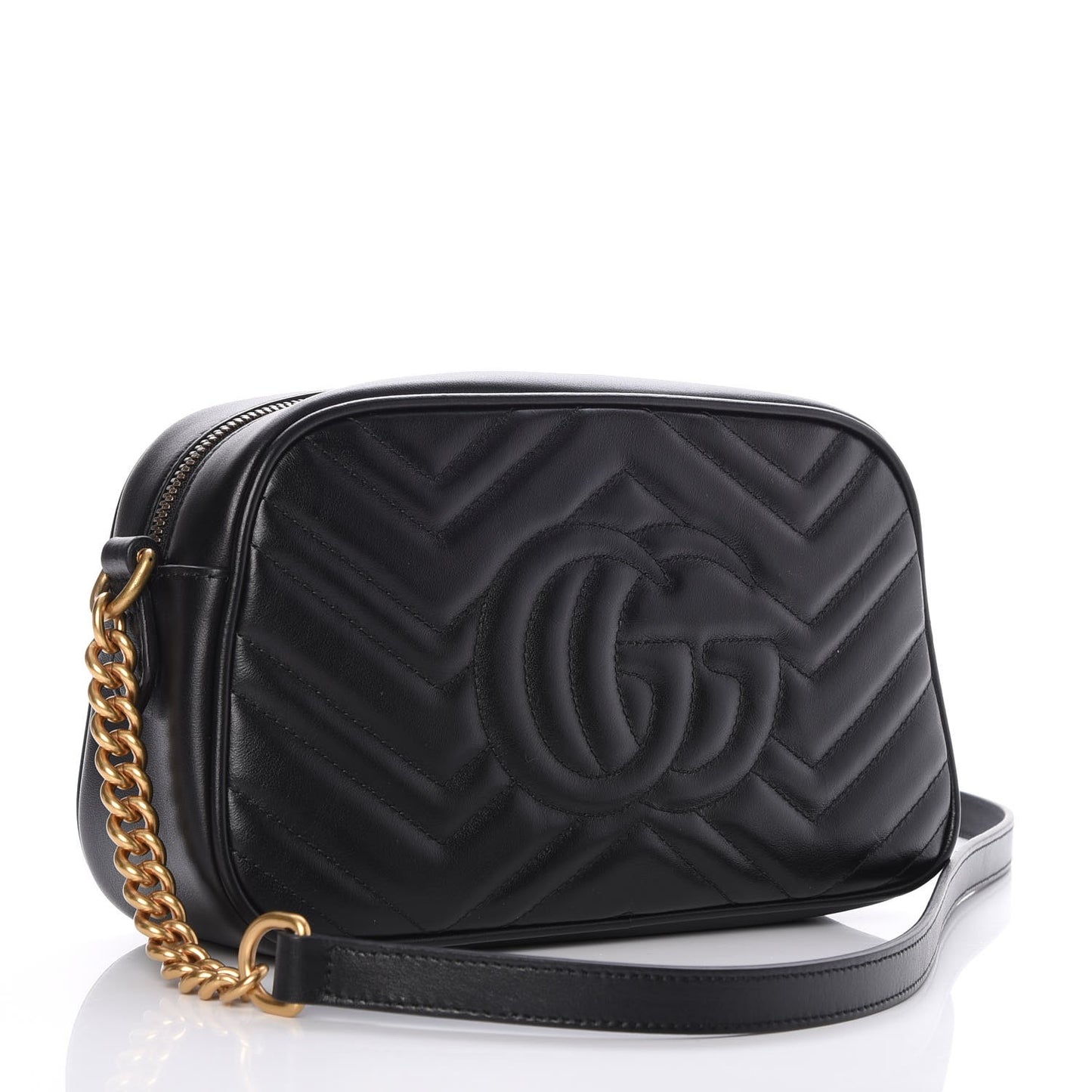 Calfskin Matelasse Small GG Marmont Chain Shoulder Bag Black