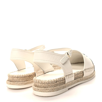 Chanel Lambskin Cap Toe CC Espadrille Sandals 39 White Black 4 of 9