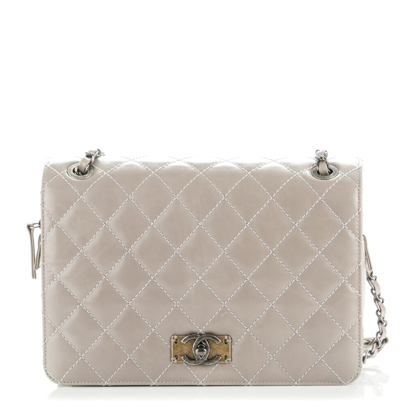 Glazed Calfskin Quilted Medium Day Trip Flap Grey