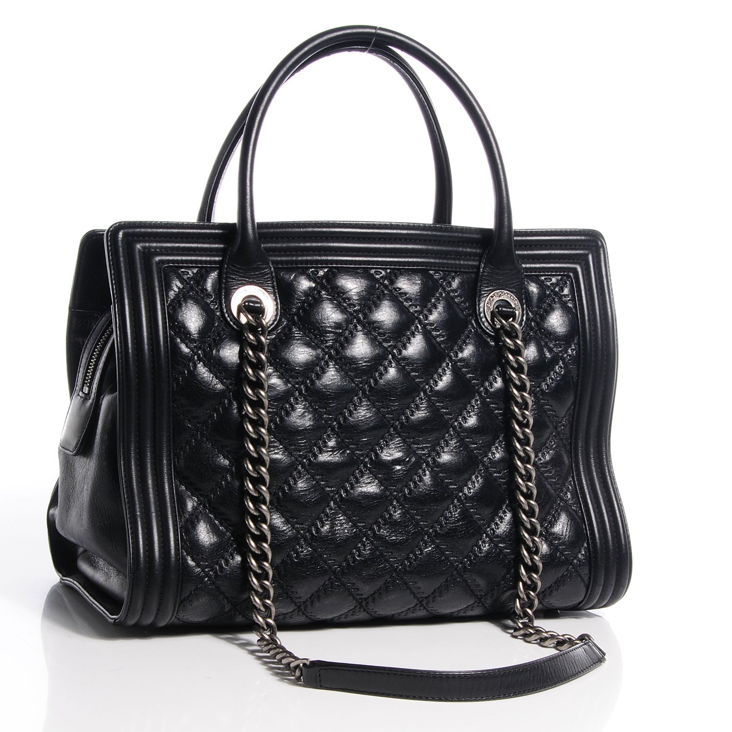 Chanel Calfskin Quilted Double Stitch Large Boy Tote Black 3 of 7
