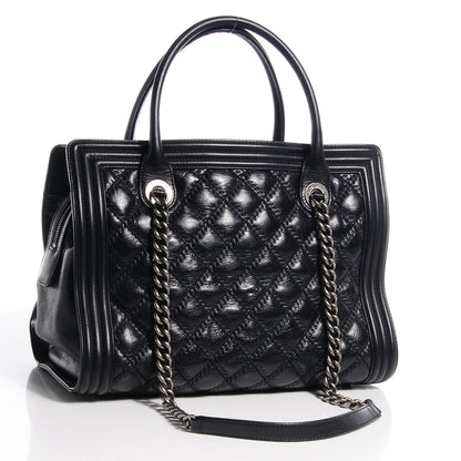 Chanel Calfskin Quilted Double Stitch Large Boy Tote Black 3 of 7