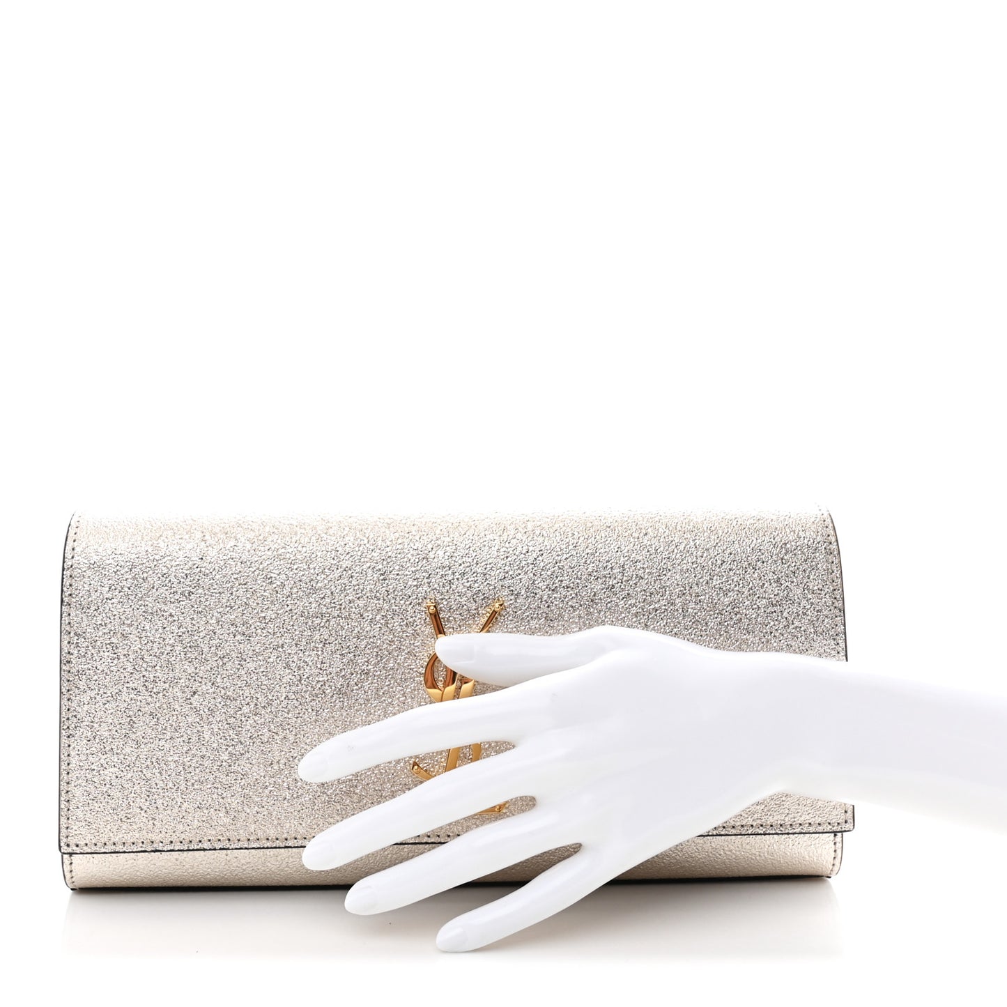 Metallic Textured Calfskin Classic Monogram Cassandre Clutch Pale Gold
