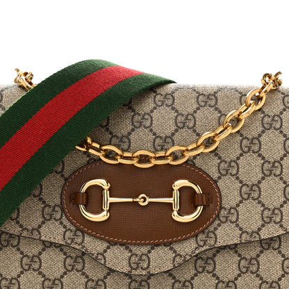 Gucci GG Supreme Monogram Azalea Calfskin Web Small Horsebit 1955 Crossbody Bag Beige Ebony Brown Sugar 8 of 10