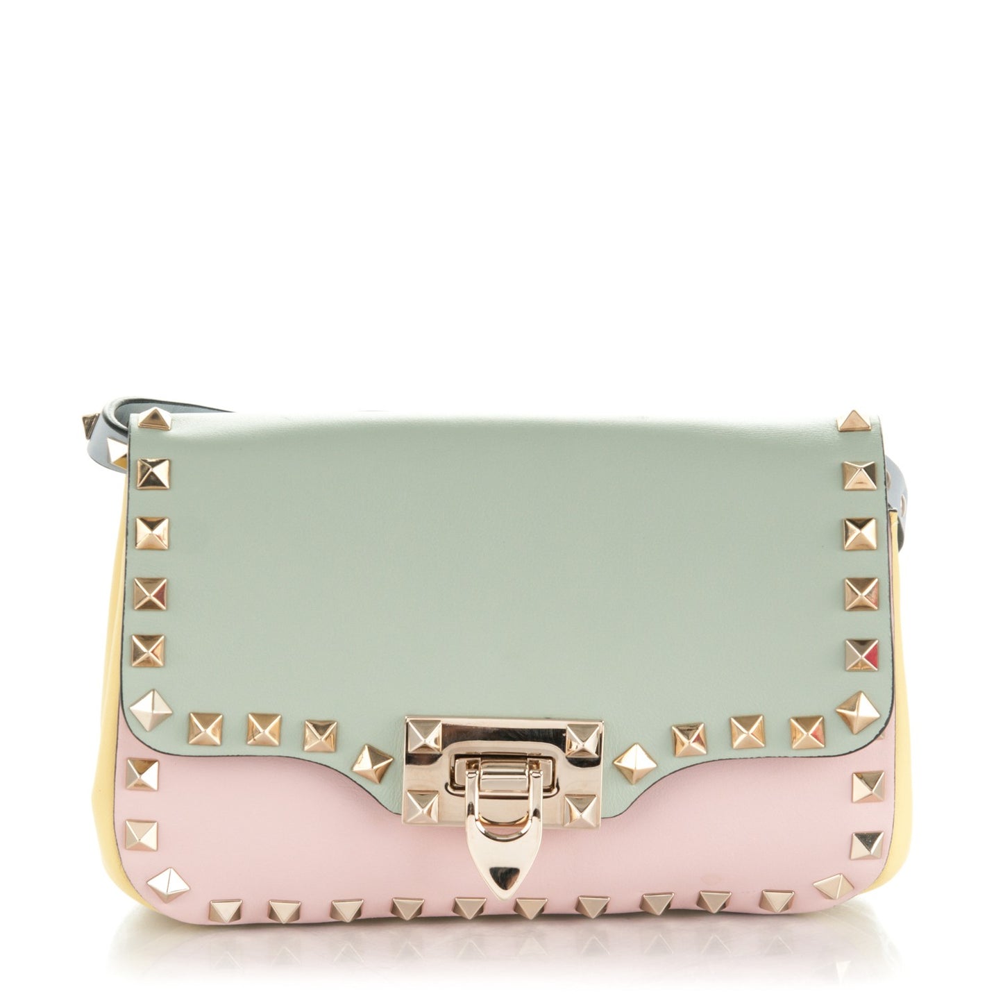 Vitello Watercolor Mini Rockstud Flap Saddle Crossbody Bag Rose Green Yellow Sky