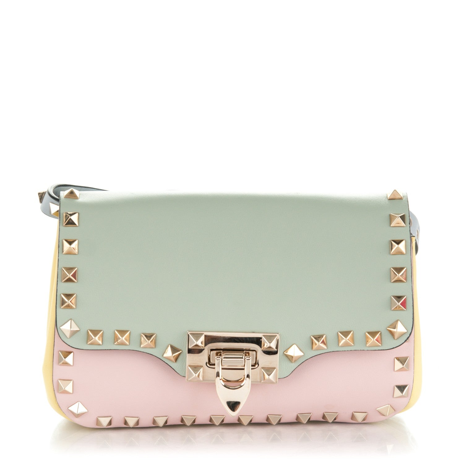 Valentino Garavani Vitello Watercolor Mini Rockstud Flap Saddle Crossbody Bag Rose Green Yellow Sky 1 of 7