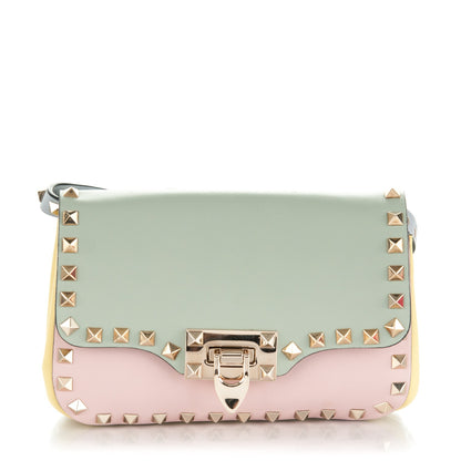 Valentino Garavani Vitello Watercolor Mini Rockstud Flap Saddle Crossbody Bag Rose Green Yellow Sky 1 of 7