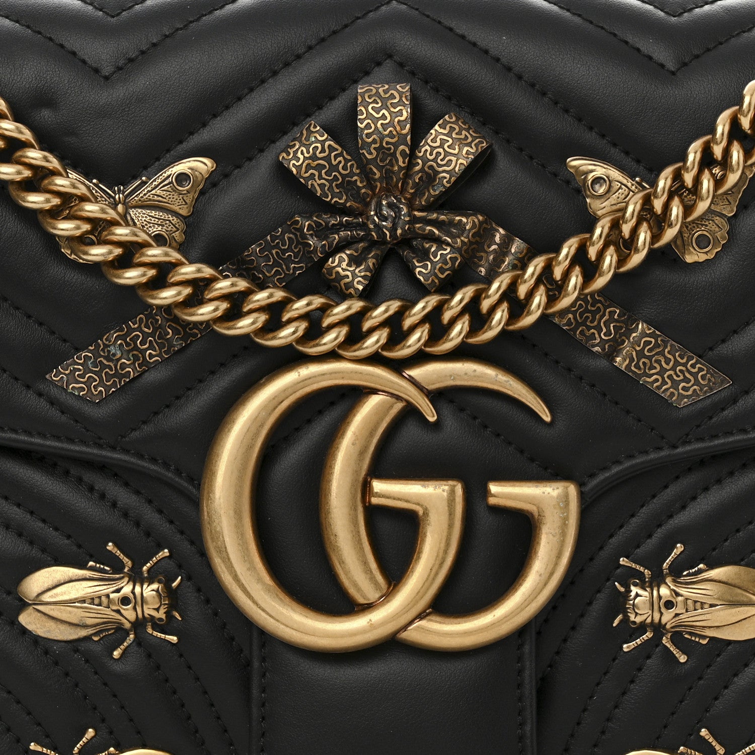 Gucci Calfskin Matelasse Animal Studs Medium GG Marmont Shoulder Bag Black 8 of 11