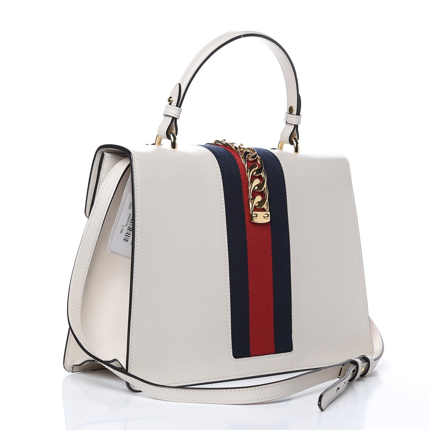 Calfskin Embroidered Medium Sylvie Top Handle Bag White
