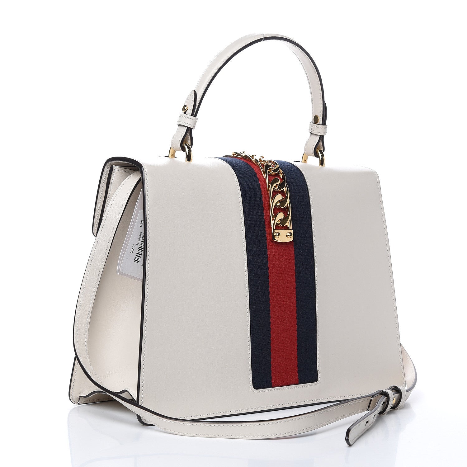 Gucci Calfskin Embroidered Medium Sylvie Top Handle Bag White 3 of 11