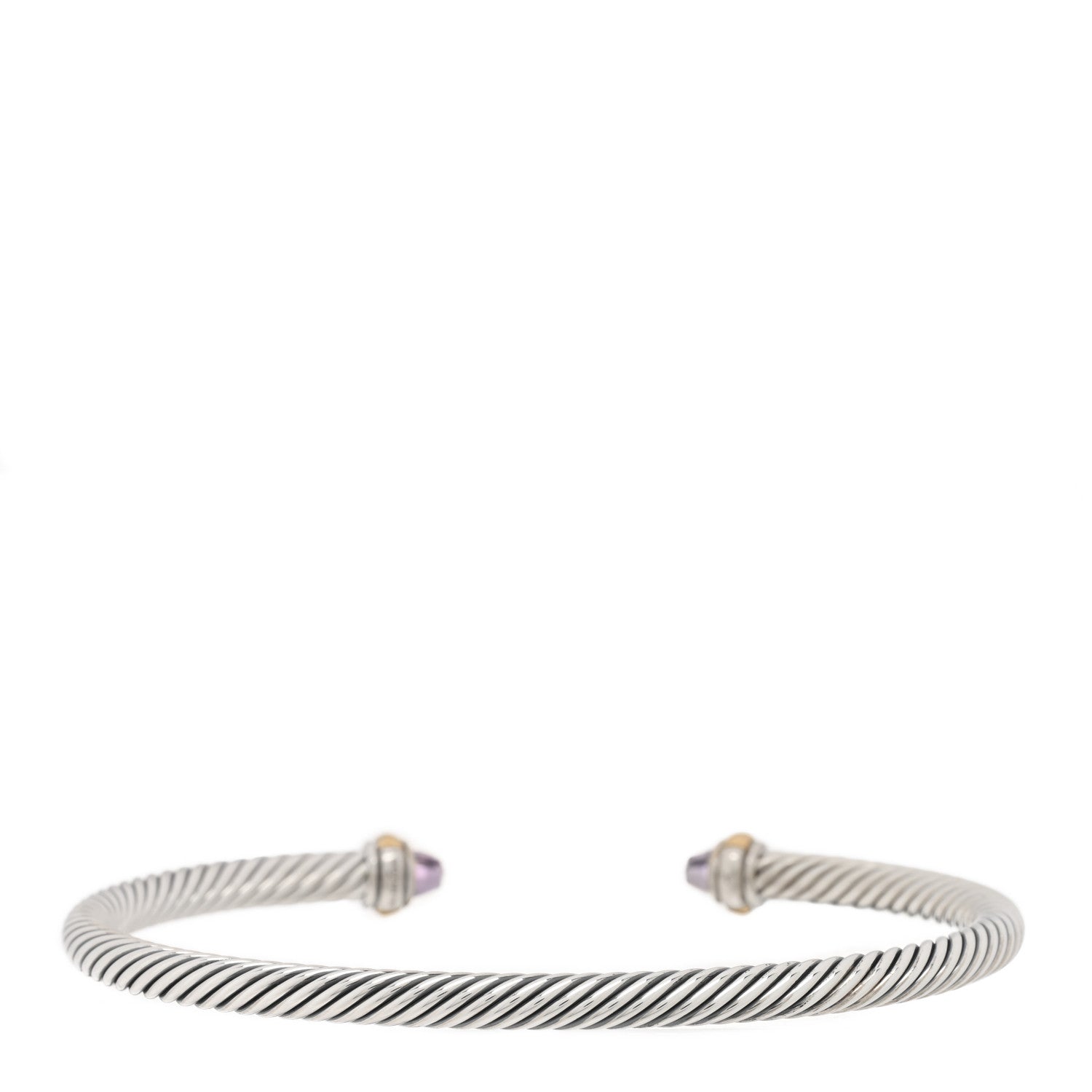 David Yurman Sterling Silver 18K Yellow Gold Amethyst 4mm Cable Classics Bracelet 2 of 3