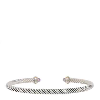 David Yurman Sterling Silver 18K Yellow Gold Amethyst 4mm Cable Classics Bracelet 2 of 3