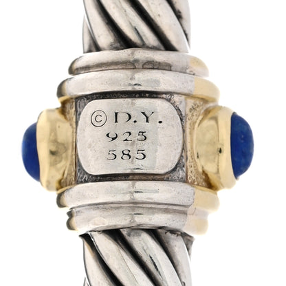 David Yurman Sterling Silver 14K Yellow Gold Blue Topaz Lapis Lazuli 5mm Cable Renaissance Station Bracelet 3 of 3