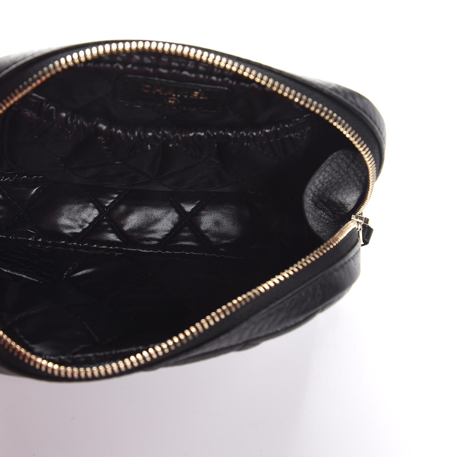 Chanel Grained Calfskin Quilted Small Curvy Pouch Cosmetic Case Black 5 of 8