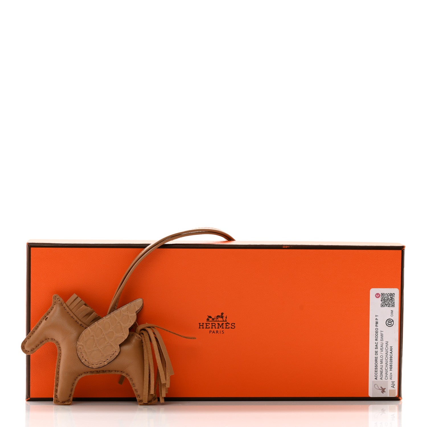 Hermes Milo Lambskin Matte Alligator Touch Grigri Rodeo Pegase Horse Bag Charm PM Chai 5 of 5