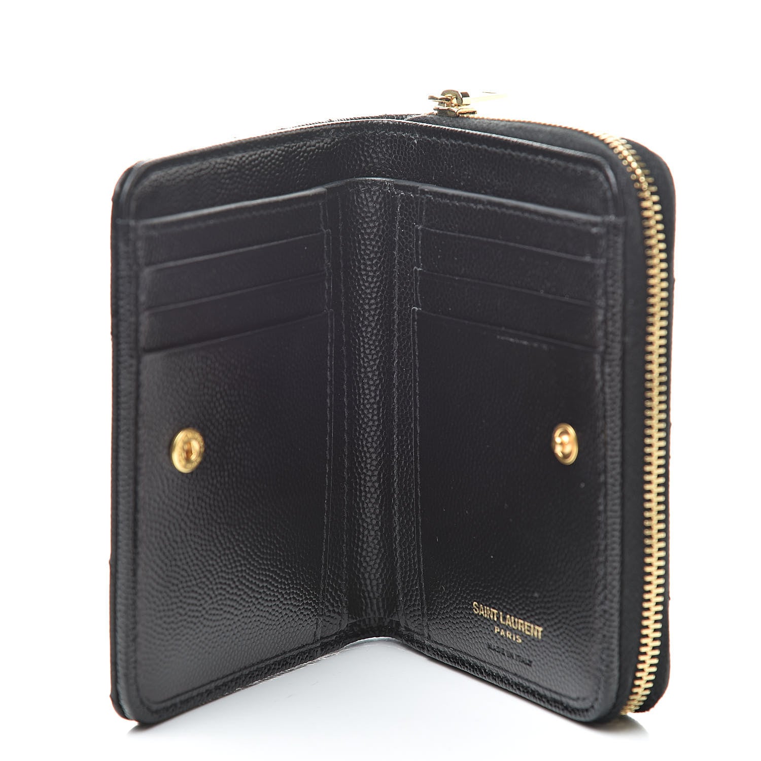 Saint Laurent Grain De Poudre Matelasse Chevron Monogram Compact Zip Around Wallet Black 5 of 9