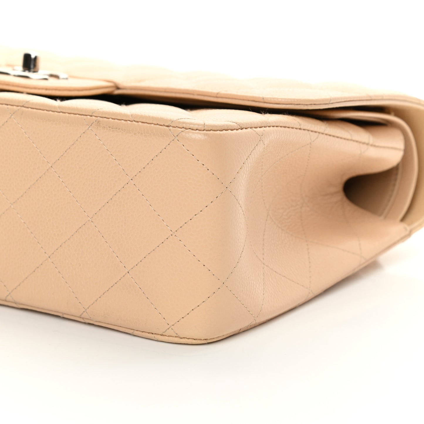 Caviar Quilted Jumbo Double Flap Beige