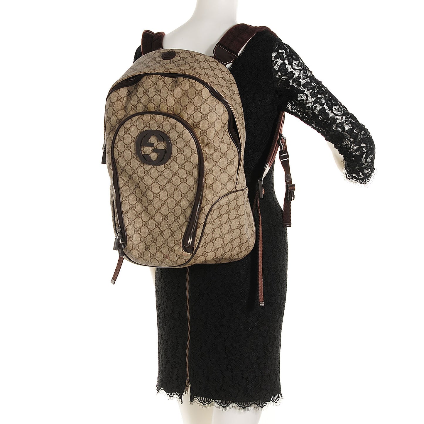 GG Plus Monogram Medium Interlocking G Travel Backpack Brown