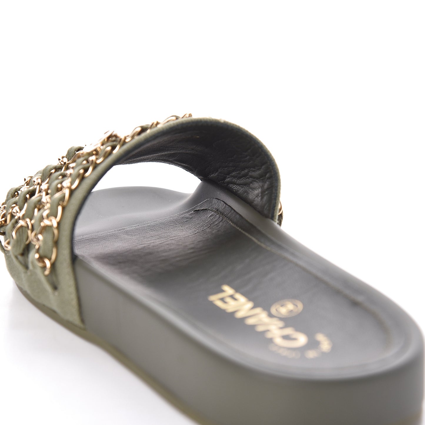 Canvas Chain Flat Sandals 37 Khaki