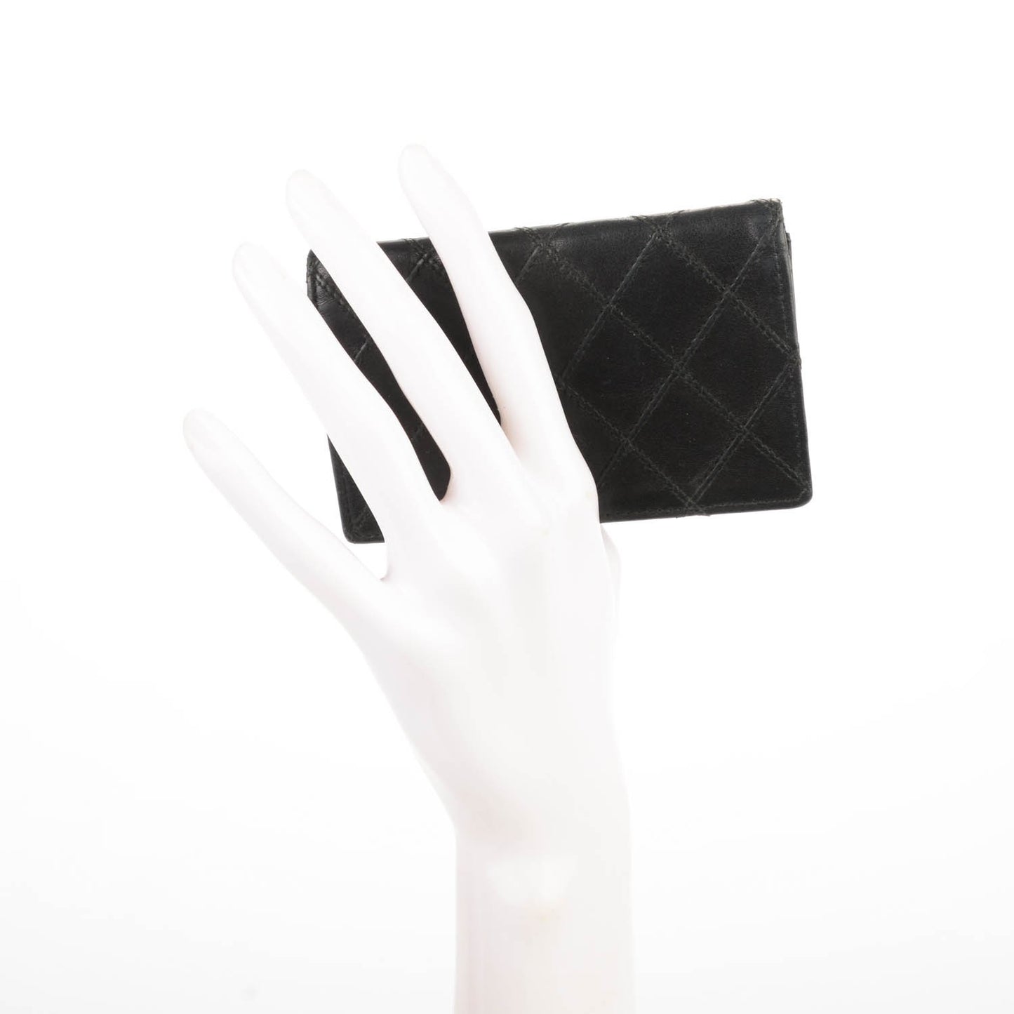 Calfskin Diamond Stitched Card Holder Wallet Black
