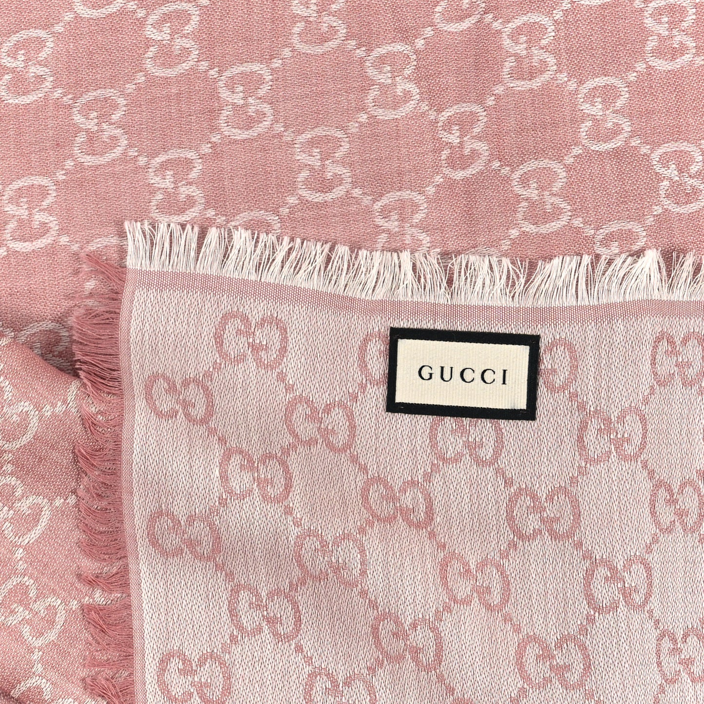 Wool Silk Monogram GGWeb Fringe Shawl Rose Ivory
