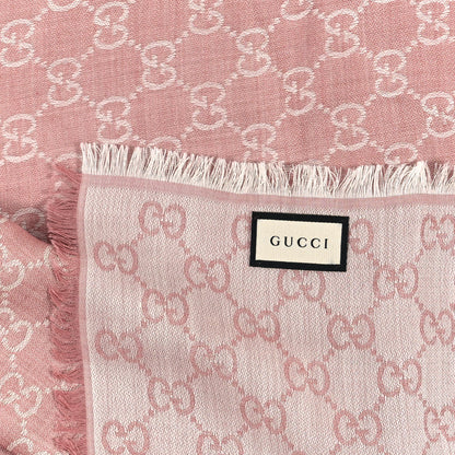 Gucci Wool Silk Monogram GGWeb Fringe Shawl Rose Ivory 2 of 3