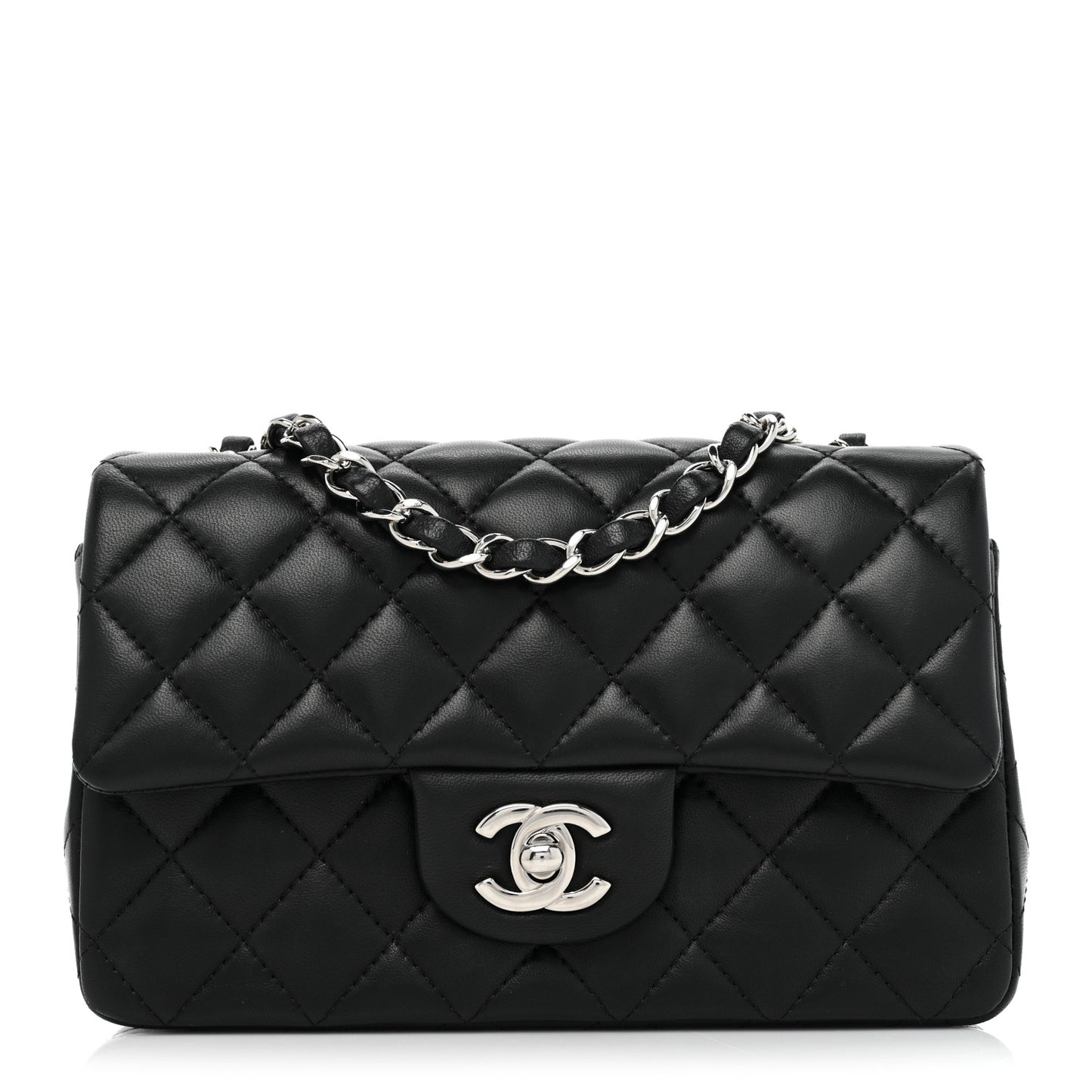 Lambskin Quilted Mini Rectangular Flap Black