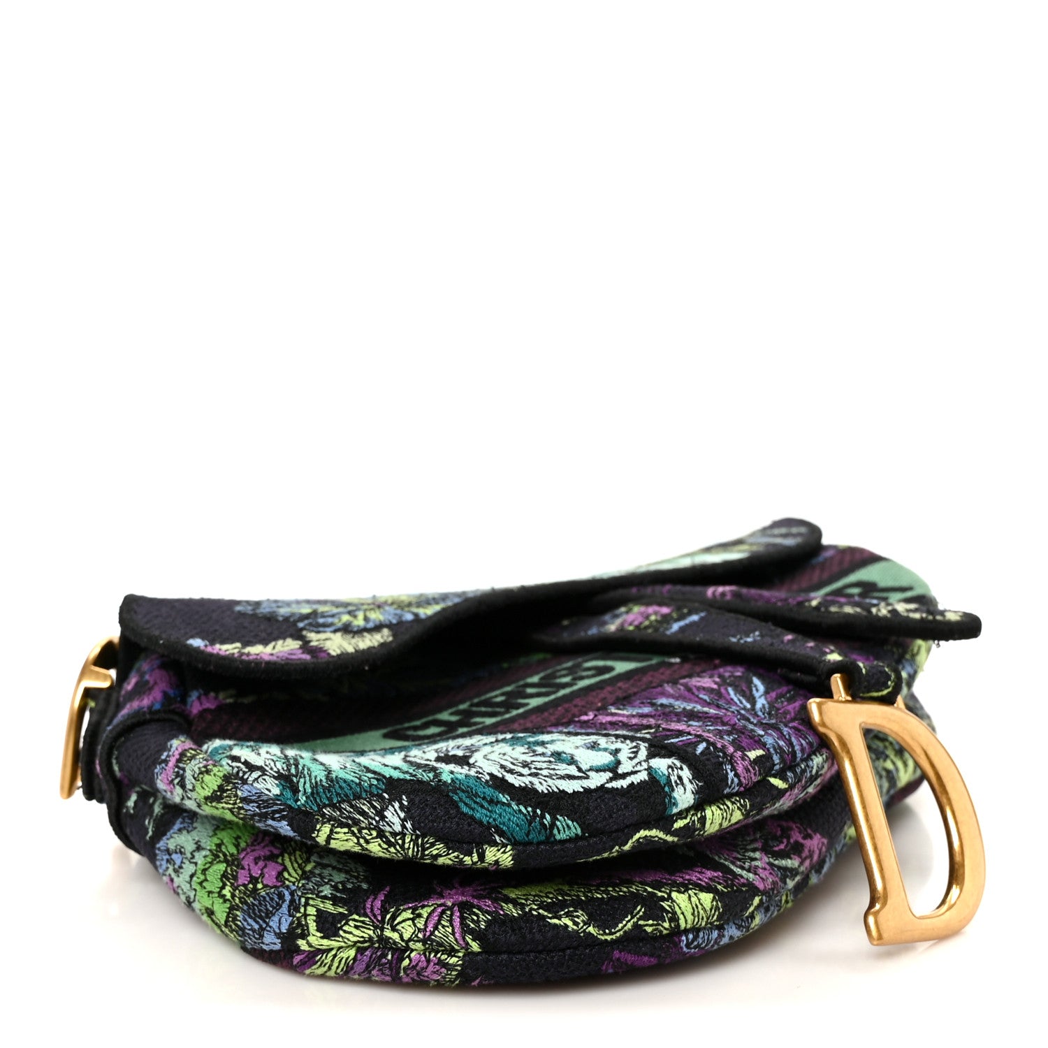 Christian Dior Canvas Embroidered Petites Fleurs Saddle Bag Black Multicolor 4 of 12