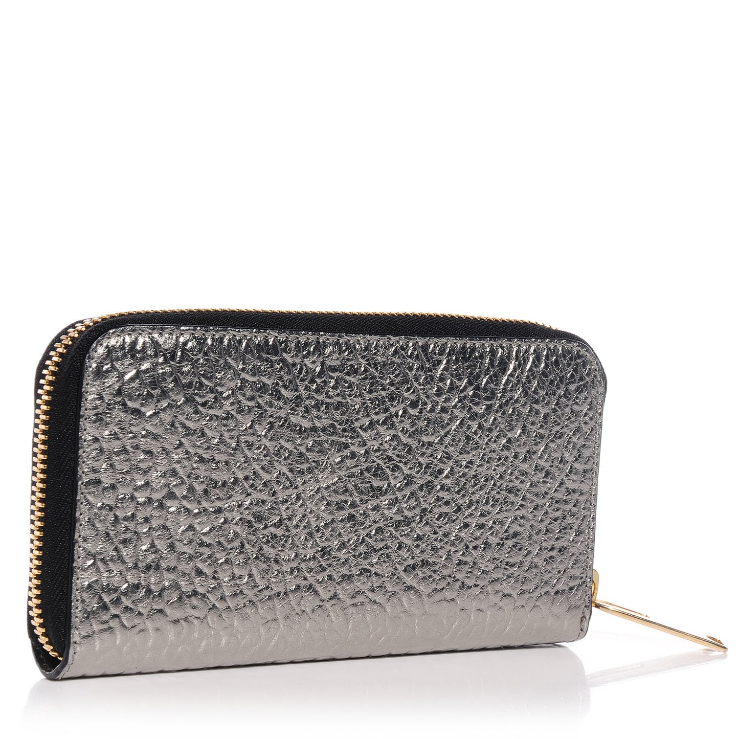Signature Grain Leather Zip Around Wallet Silver