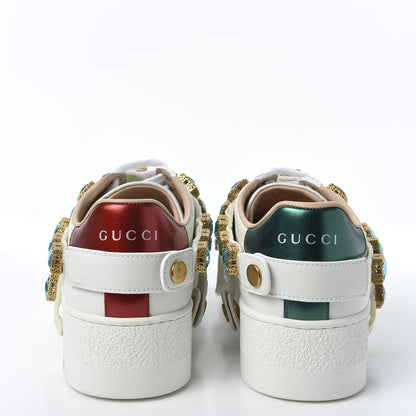 Gucci Calfskin Removable Crystals Bee Embroidered Womens Ace Platform Sneakers 35.5 White 6 of 10