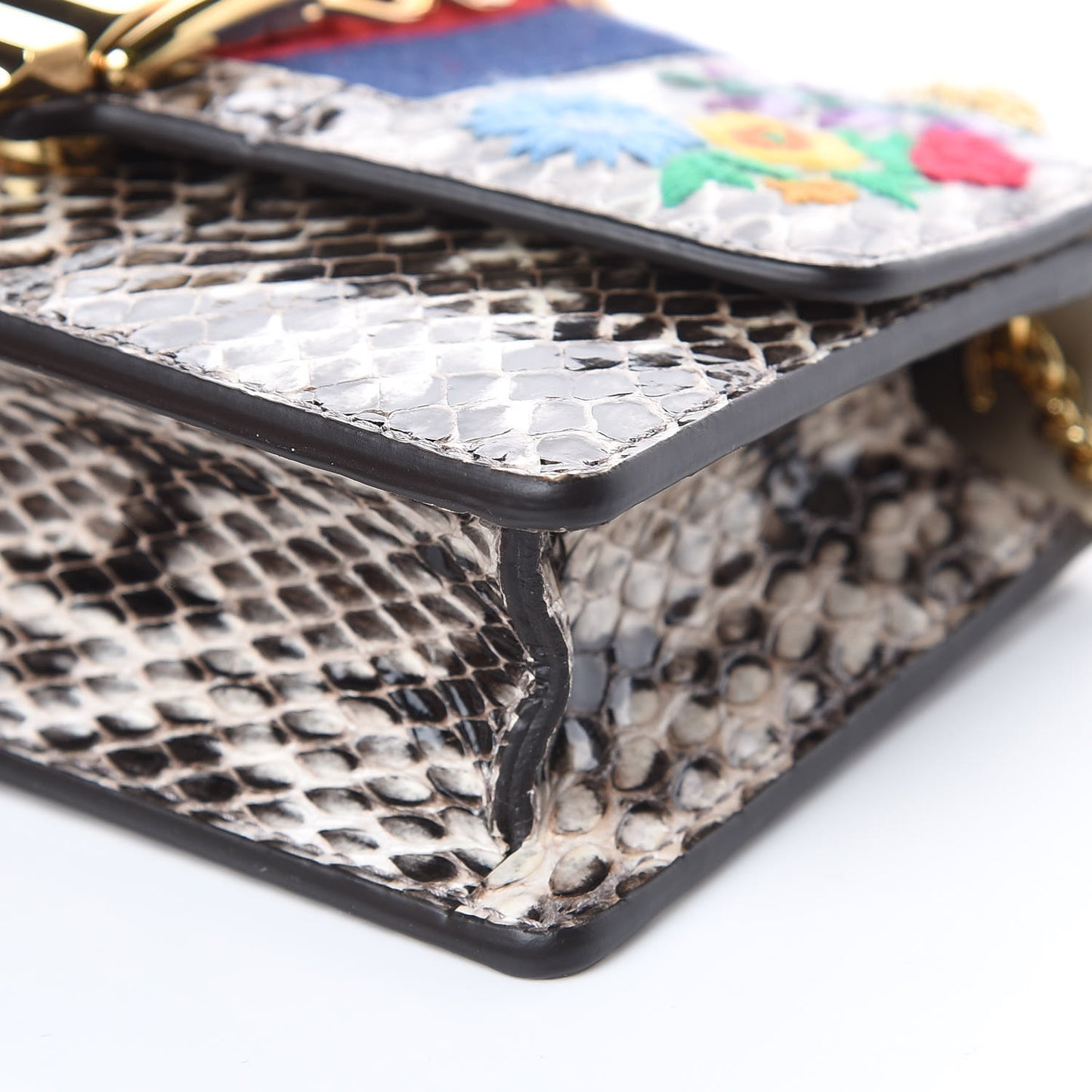 Snakeskin Floral Embroidered Super Mini Sylvie Chain Shoulder Bag