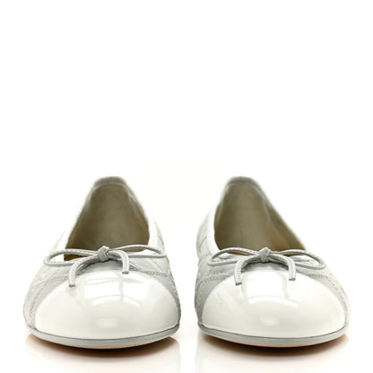 Chanel Lambskin Patent Double Stitched CC Cap Toe Ballerina Flats 37.5 Grey 2 of 9