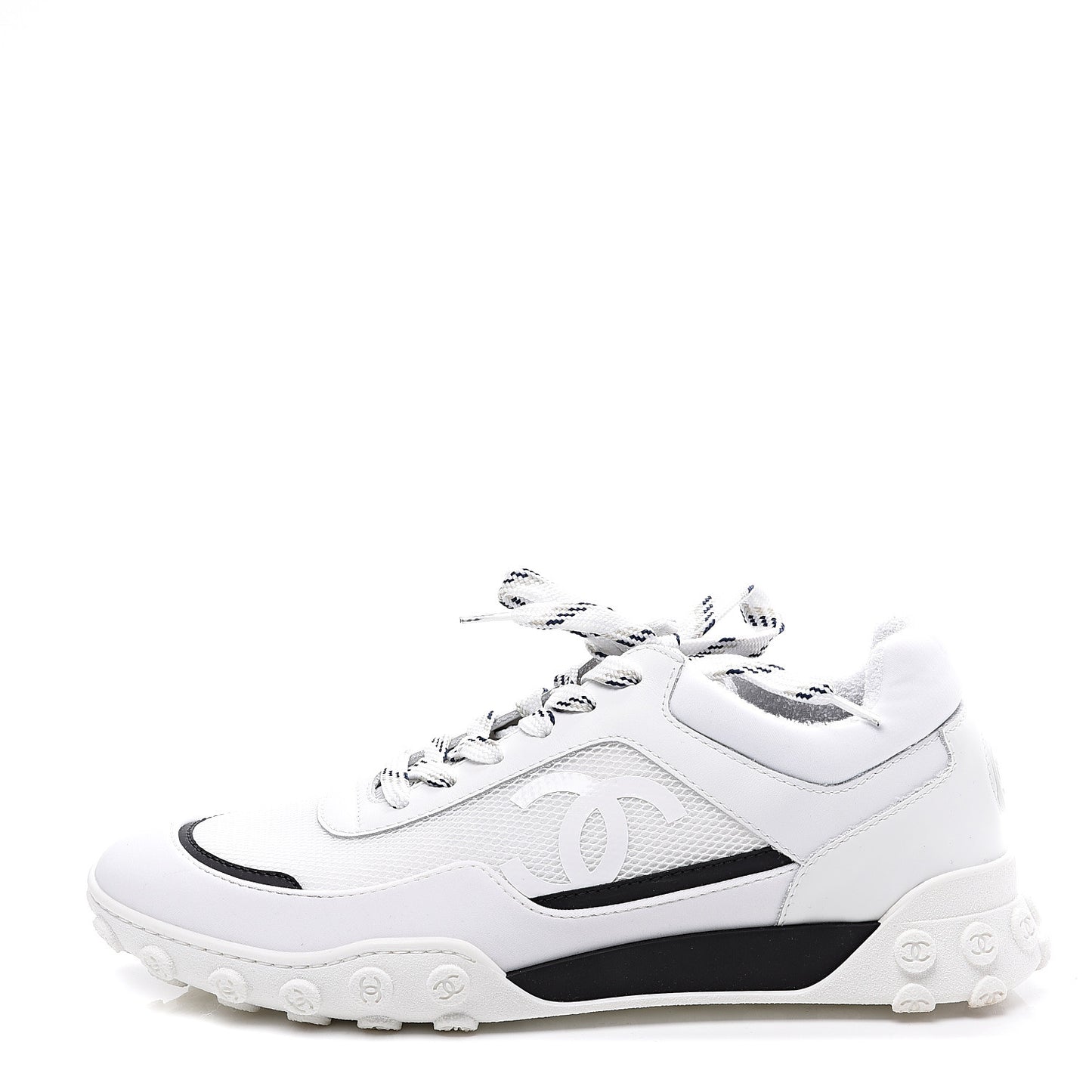 Calfskin Mesh Lycra Womens Logo Sneakers 38.5 White