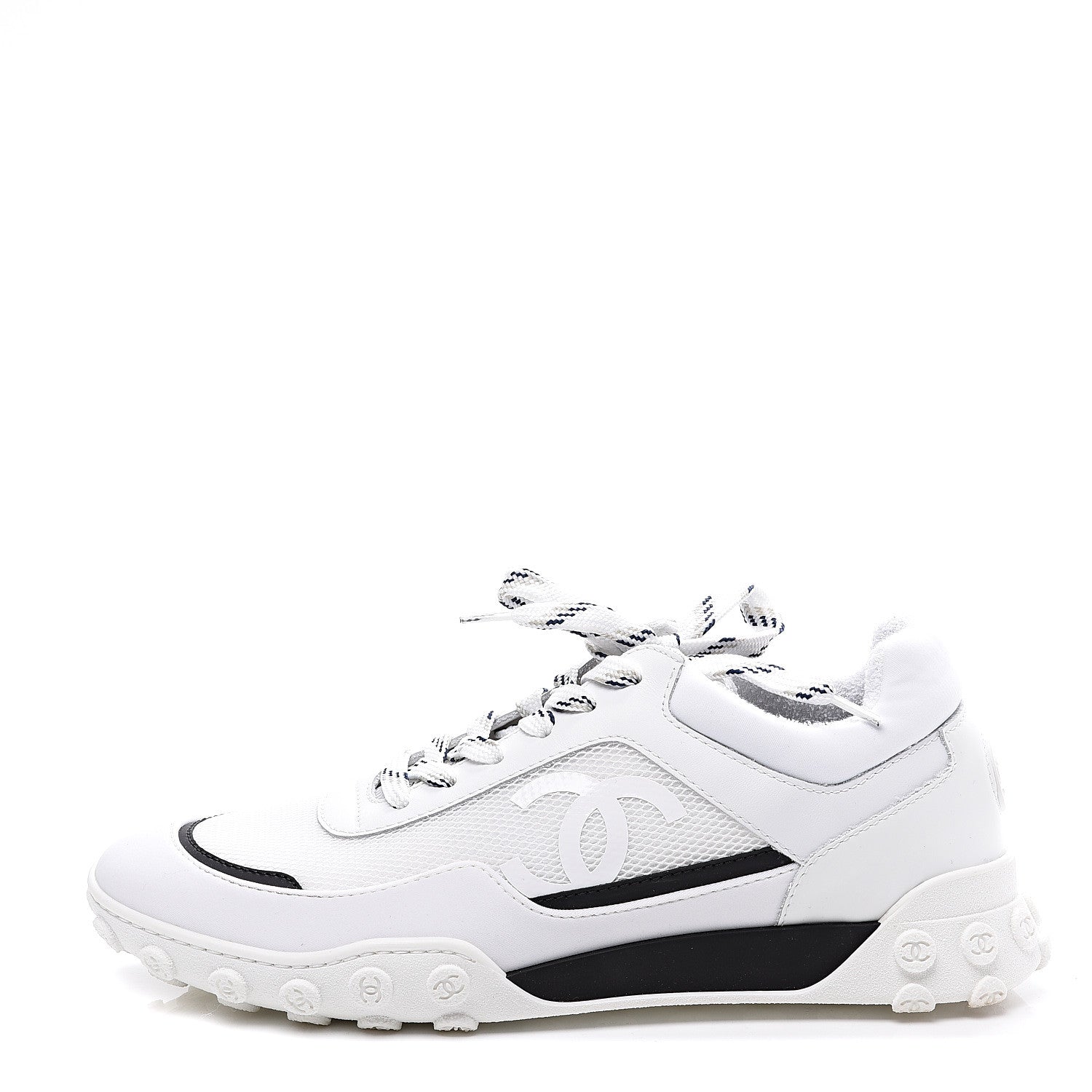 Chanel Calfskin Mesh Lycra Womens Logo Sneakers 38.5 White 1 of 11