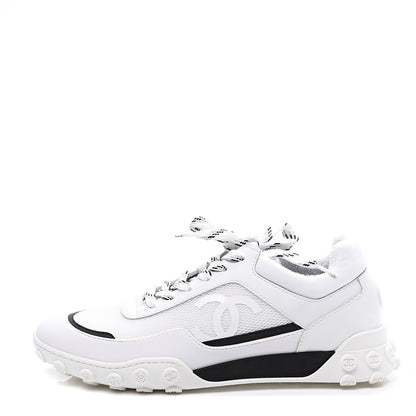 Chanel Calfskin Mesh Lycra Womens Logo Sneakers 38.5 White 1 of 11