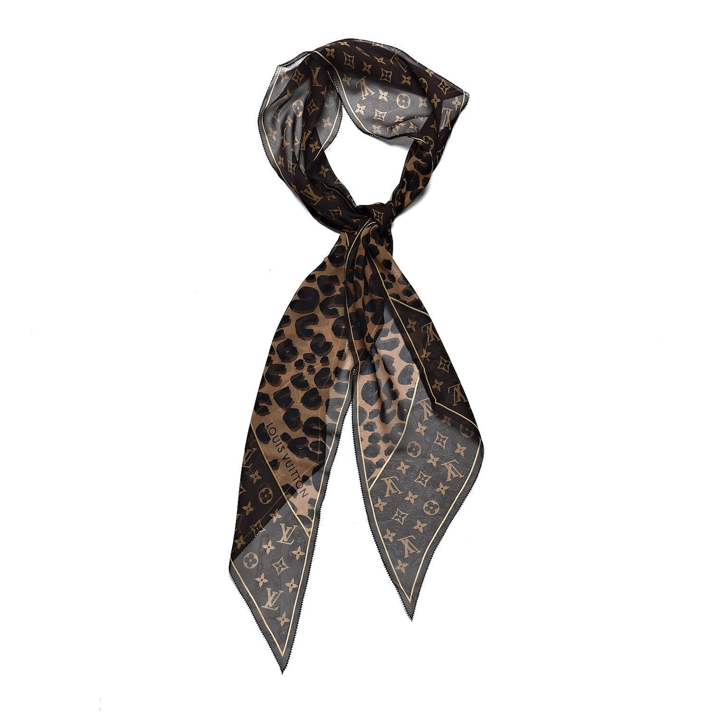 Silk Crepe Leopard Monogram Scarf