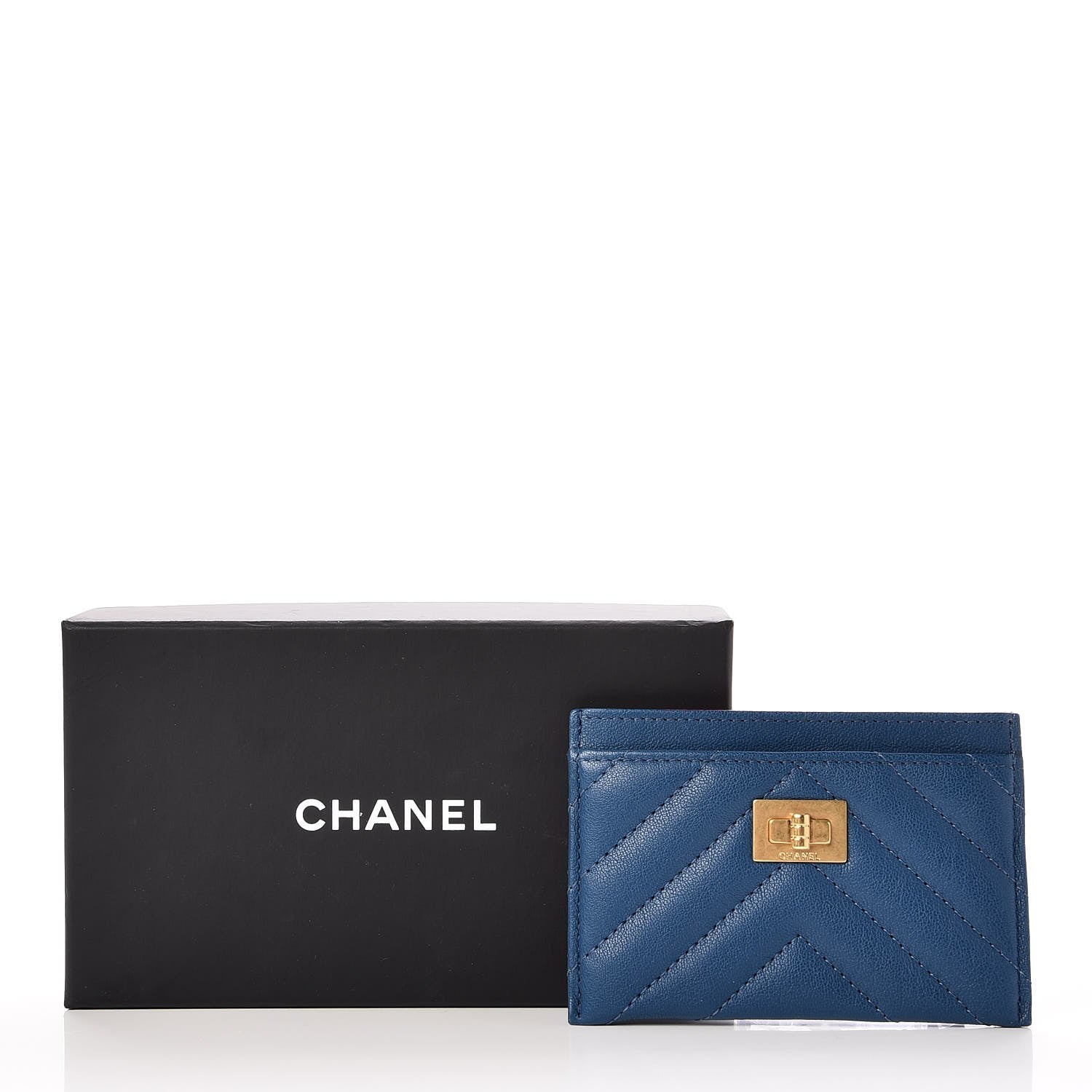 Chanel Sheepskin Chevron Reissue Card Holder Blue 10 of 10