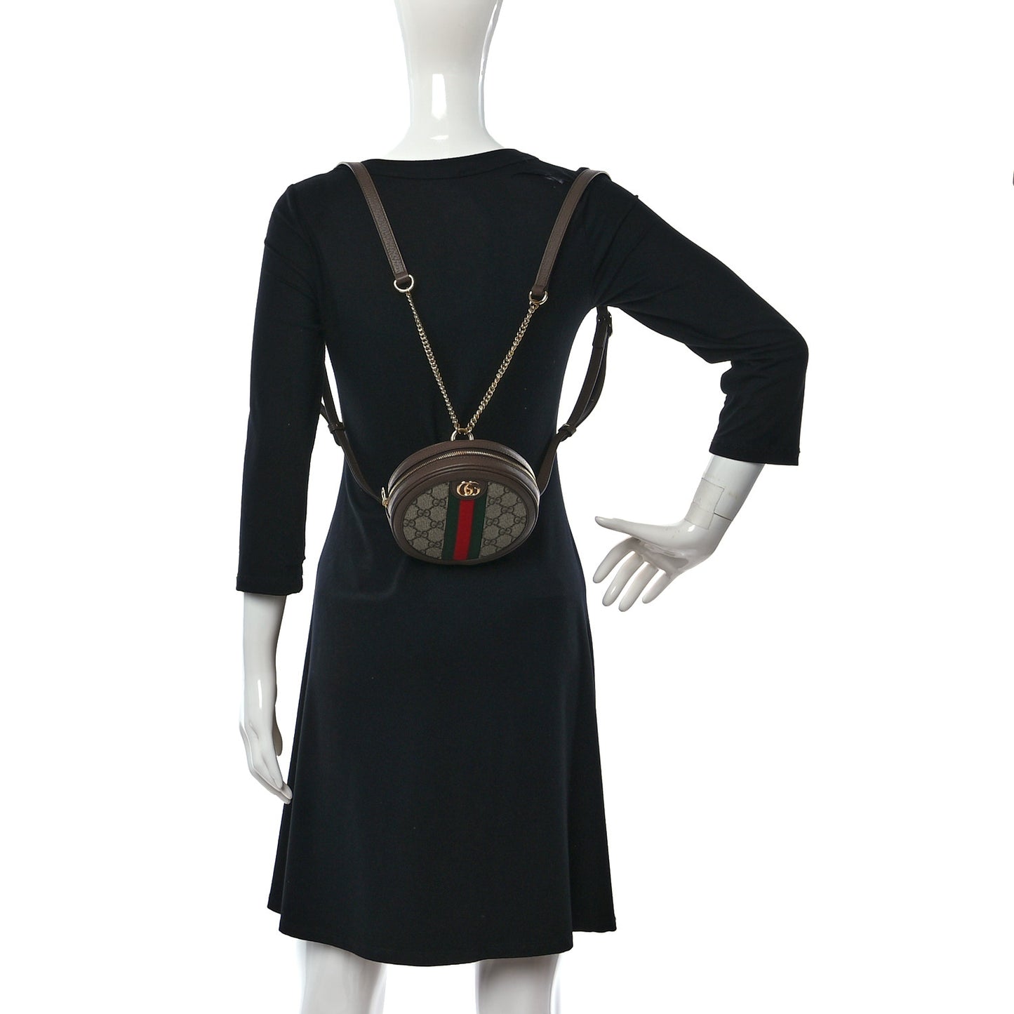 GG Supreme Monogram Web Mini Ophidia Round Backpack Brown