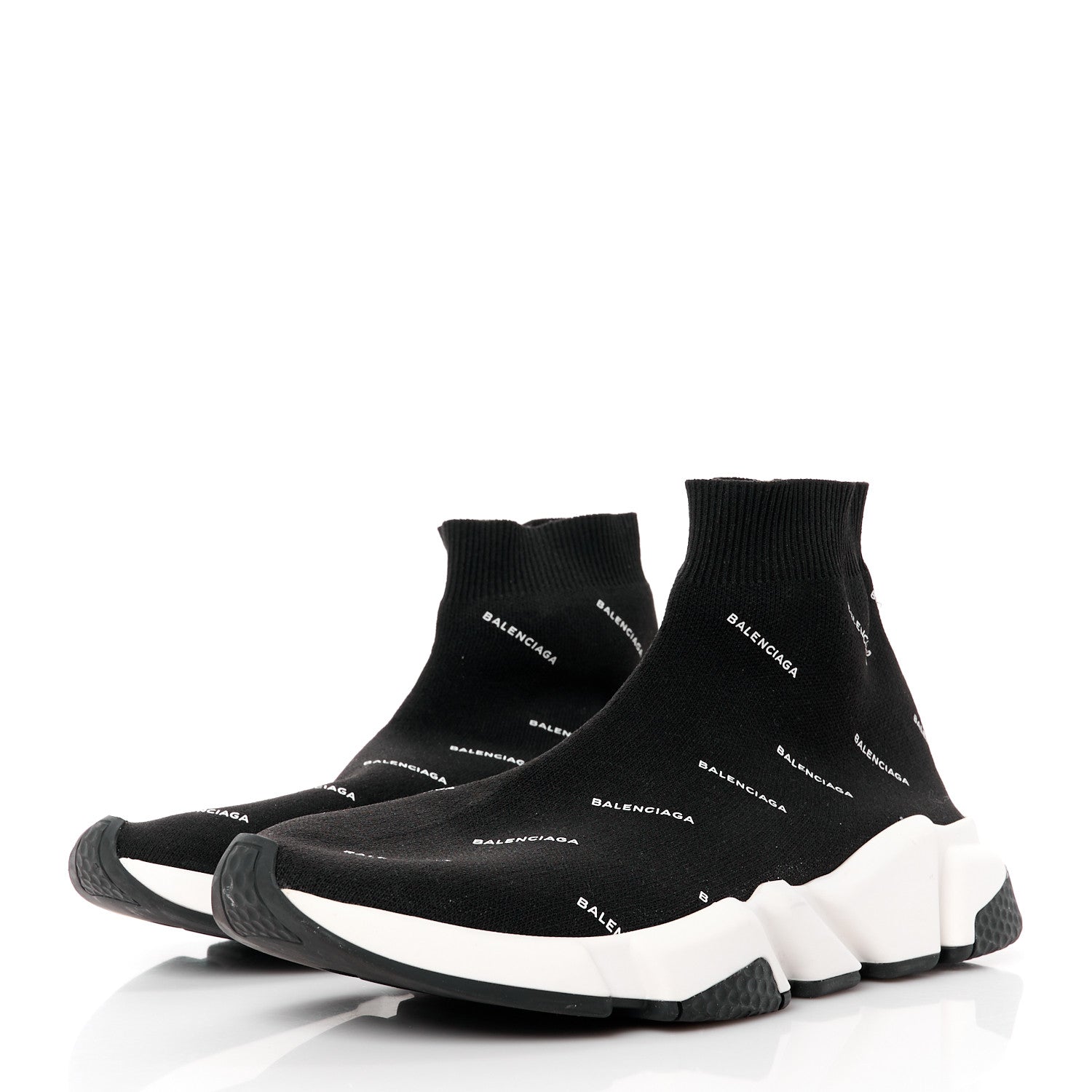 Balenciaga Neoprene Knit Allover Logo Bi-Color Sole Womens Speed Sneakers 40 Black White 3 of 8