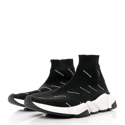 Balenciaga Neoprene Knit Allover Logo Bi-Color Sole Womens Speed Sneakers 40 Black White 3 of 8