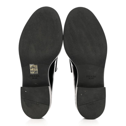 Prada Spazzolato Metal Triangle Logo 50mm Loafers 39 Black 5 of 10