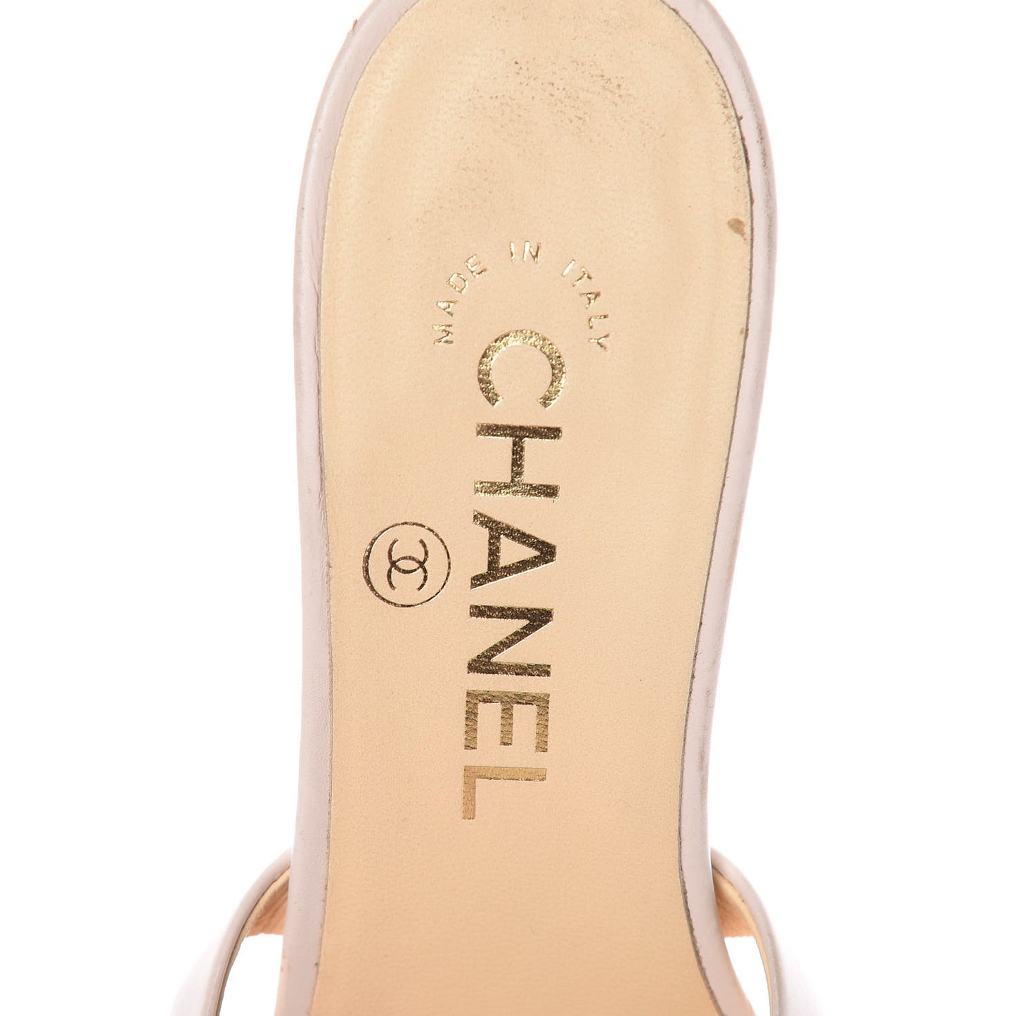 Calfskin Pearl CC Mule Sandals 36 White