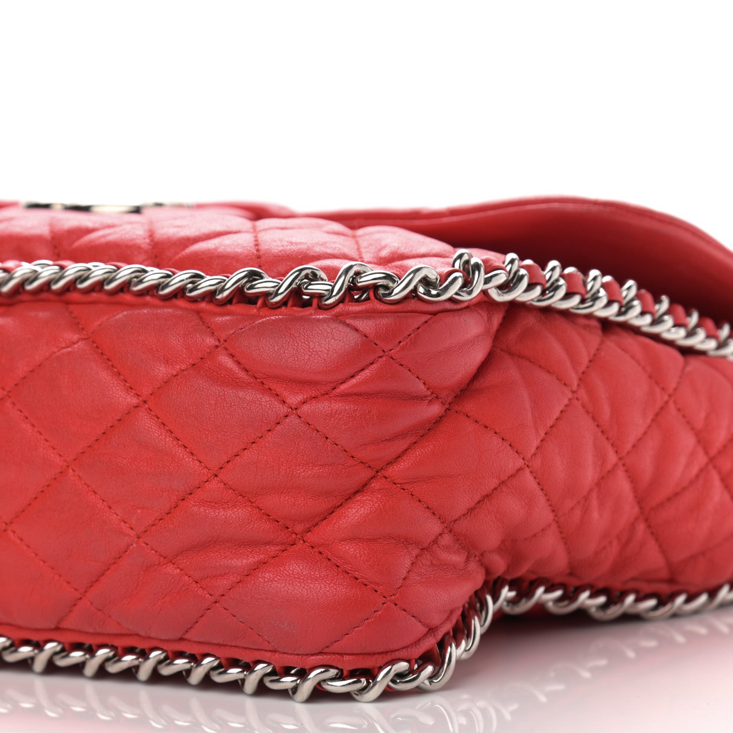 Chanel Washed Lambskin Quilted Maxi Chain Around Flap Red 10 of 14
