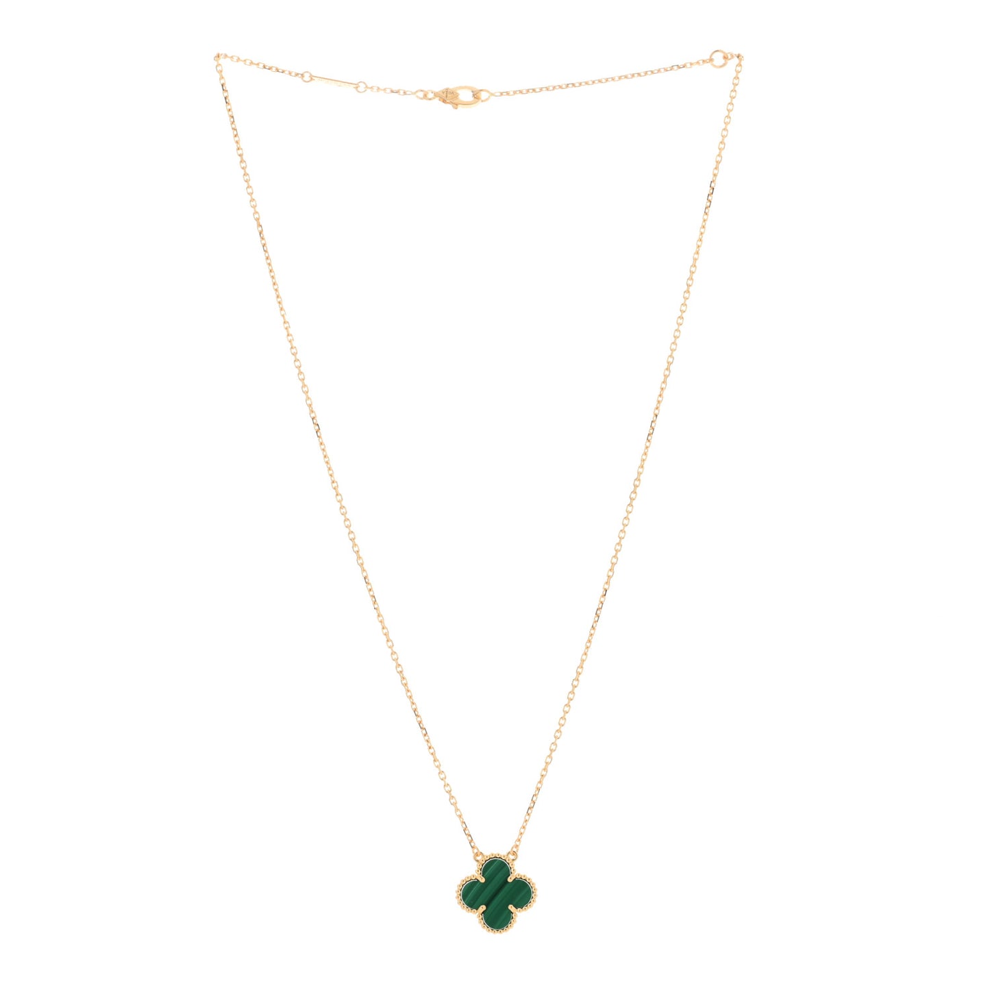 18K Yellow Gold Malachite Vintage Alhambra Pendant Necklace