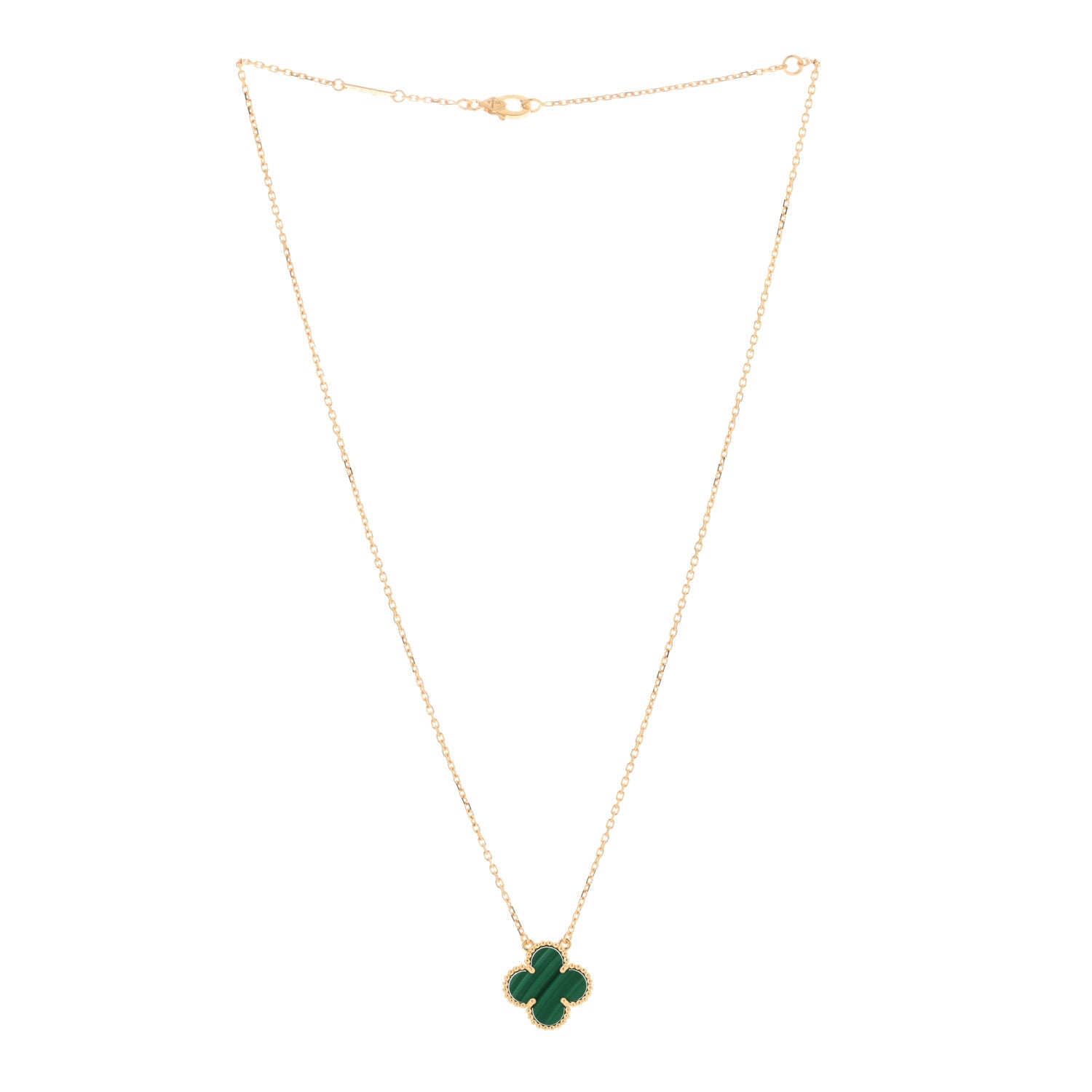Van Cleef & Arpels 18K Yellow Gold Malachite Vintage Alhambra Pendant Necklace 2 of 4