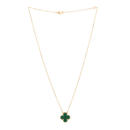 Van Cleef & Arpels 18K Yellow Gold Malachite Vintage Alhambra Pendant Necklace 2 of 4
