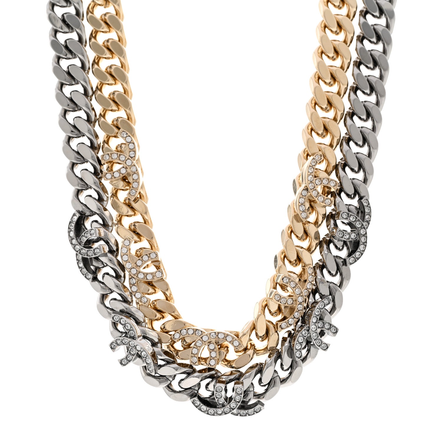 Chanel Crystal Chain CC Link Choker Gold Ruthenium 1 of 6